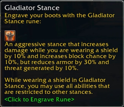 wow sod phase 3 warrior gladiator stance rune